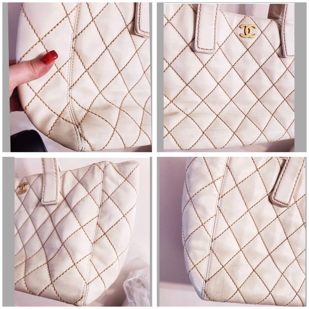 👜 CHANEL White Tote Wild Stitch calf Skin Leather - Picture 2 of 8